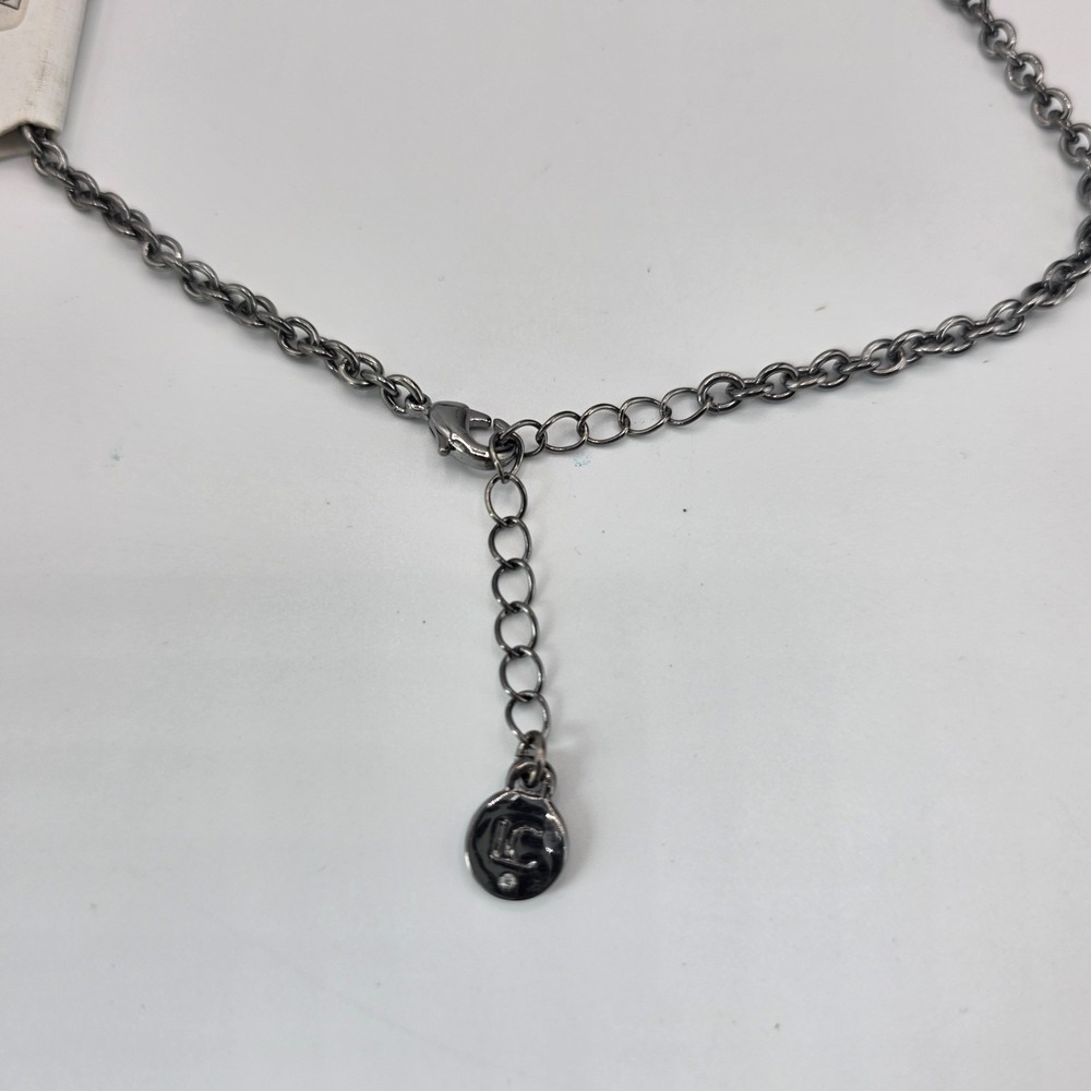 Liz Claiborne Womens Bib Silver Tone Black Rhinestone Chain Pendant Necklace 22" - Picture 7 of 10